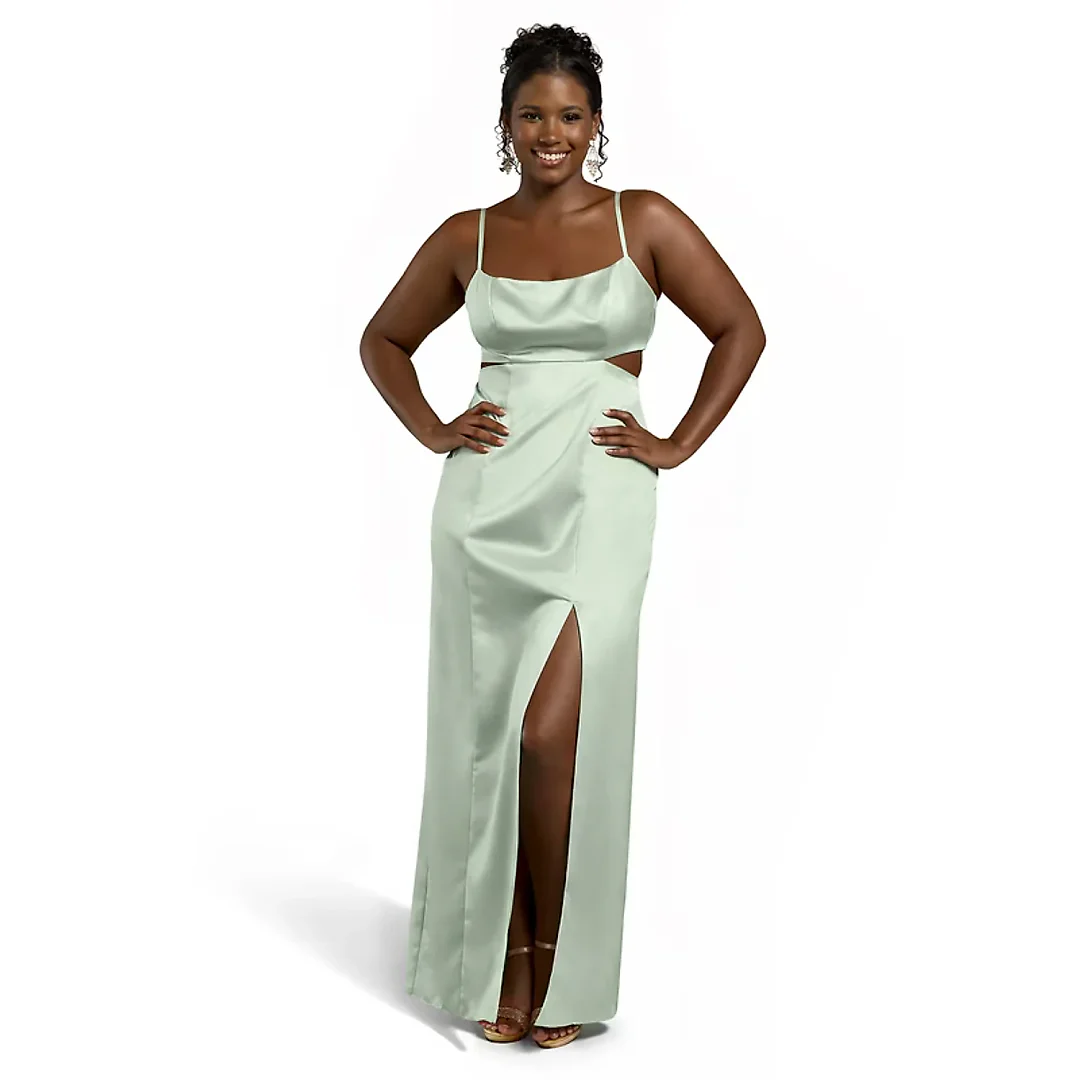 Kirablend Noelle Satin A-Line Maxi Dress with Side Cutouts