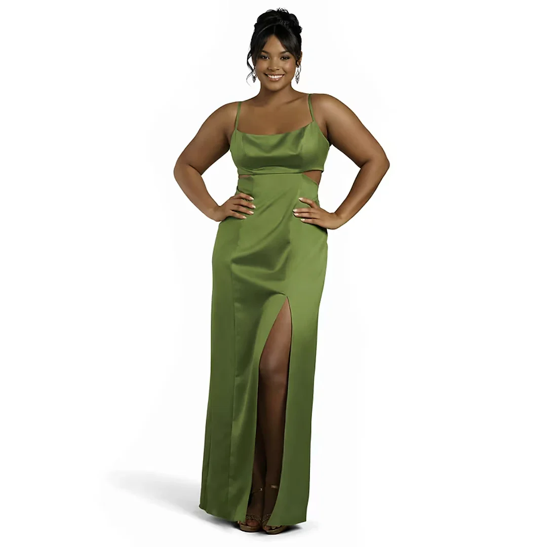 Kirablend Noelle Satin A-Line Maxi Dress with Side Cutouts