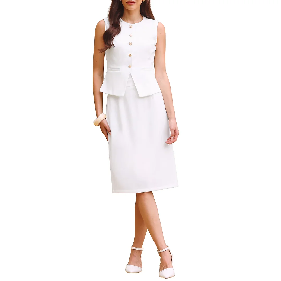 Kirablend Quinn Tailored Vest & Midi Pencil Skirt Set