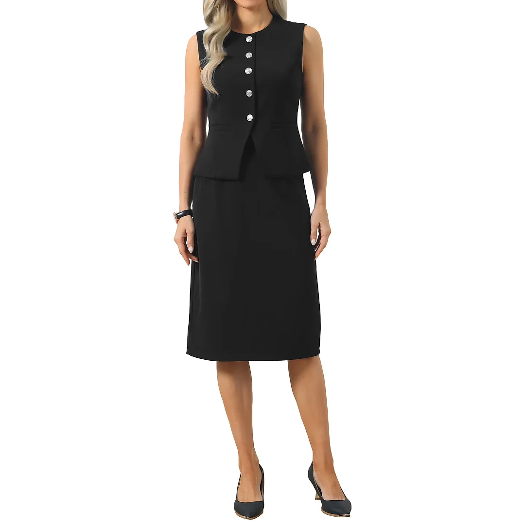 Kirablend Quinn Tailored Vest & Midi Pencil Skirt Set