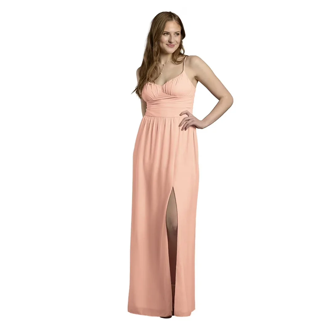 Kirablend Serena Chiffon Spaghetti Strap A-Line Maxi Dress with Slit
