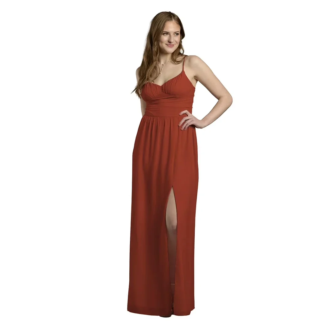 Kirablend Serena Chiffon Spaghetti Strap A-Line Maxi Dress with Slit