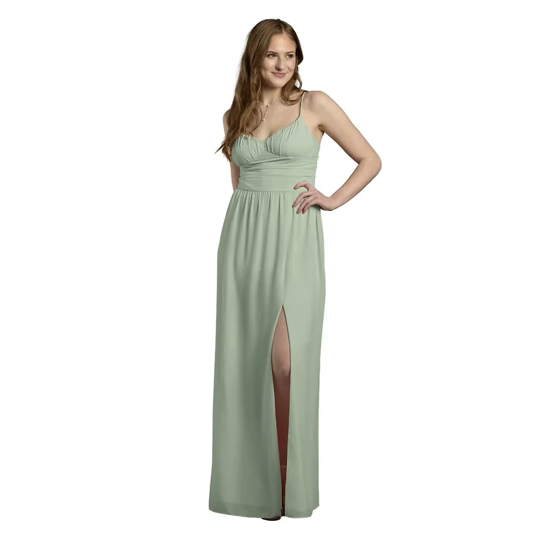 Kirablend Serena Chiffon Spaghetti Strap A-Line Maxi Dress with Slit
