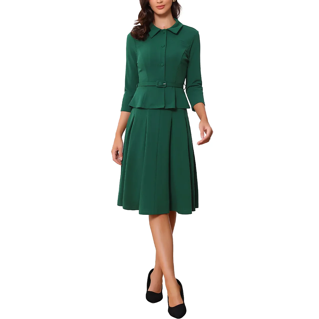 Kirablend Sloane Belted Blazer & Pleated Skirt Two-Piece Set