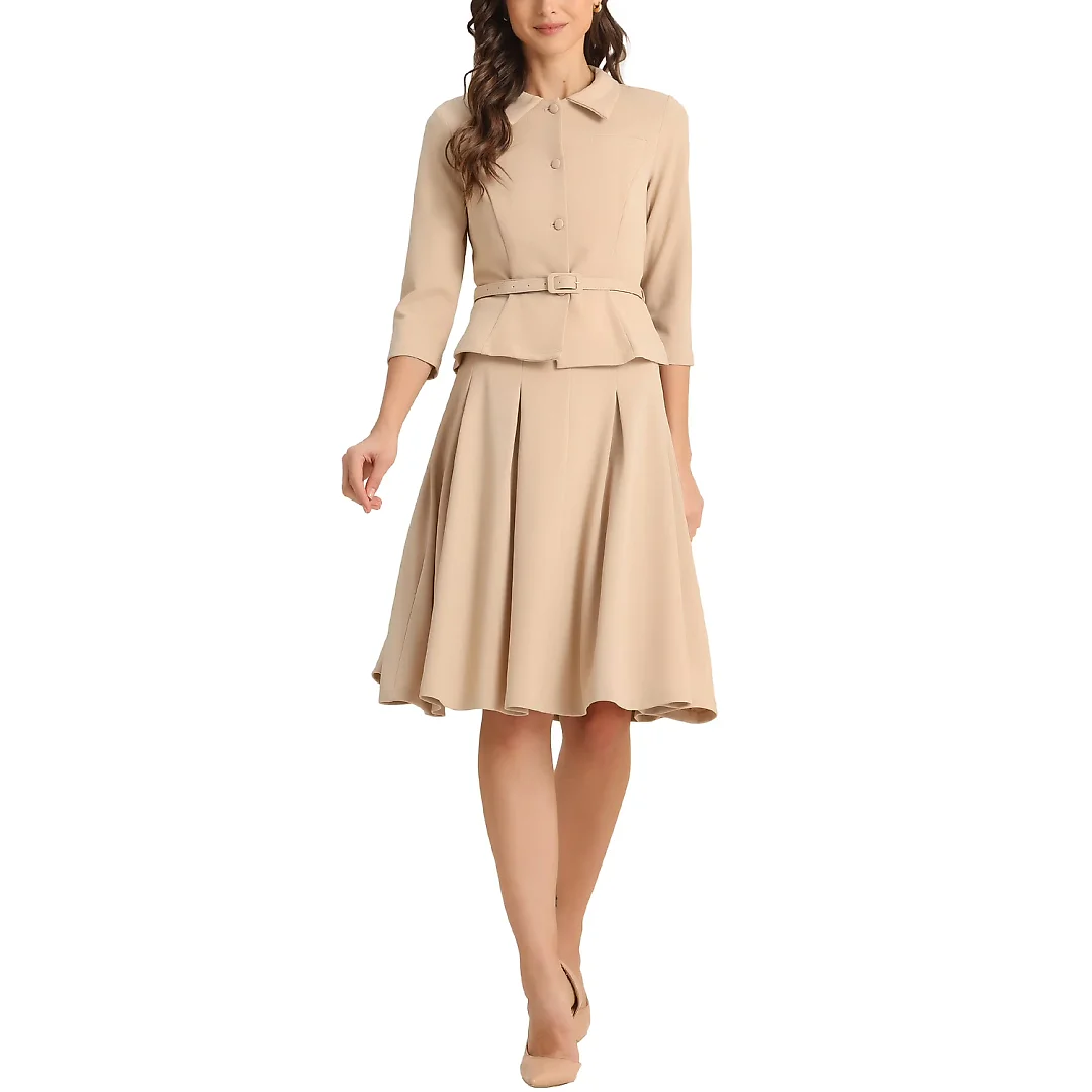 Kirablend Sloane Belted Blazer & Pleated Skirt Two-Piece Set