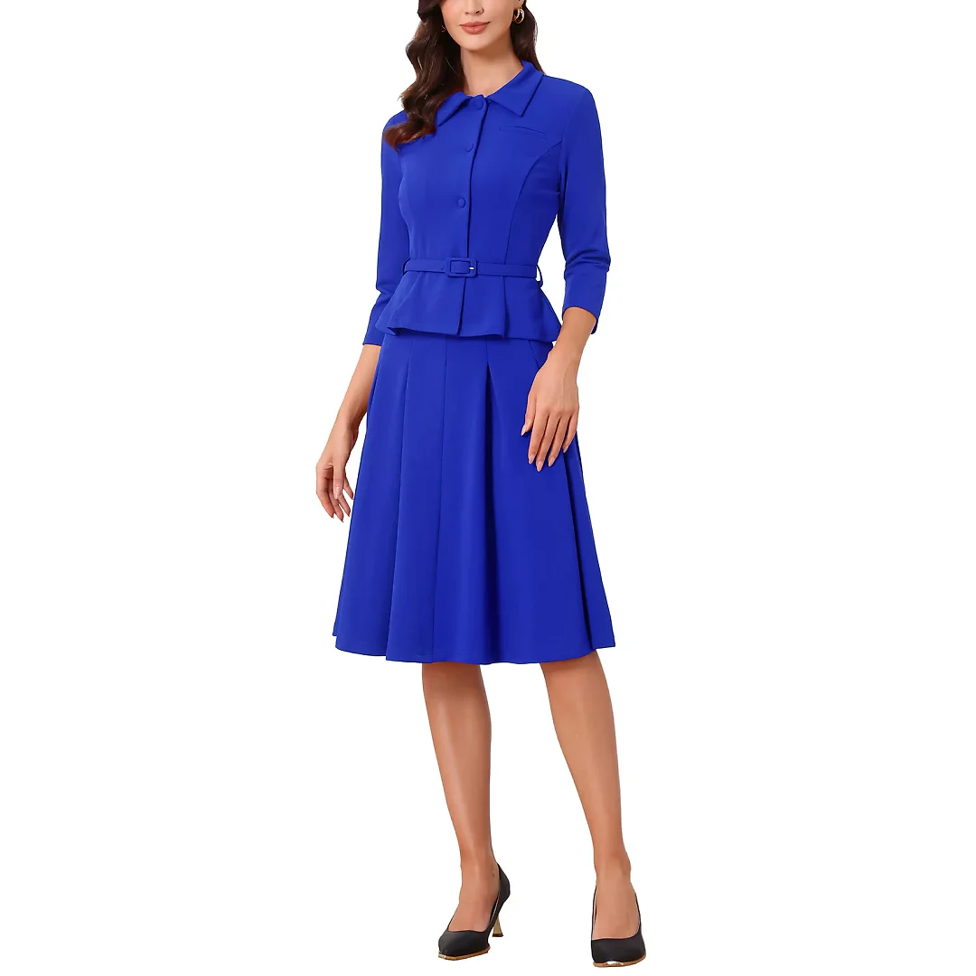 Kirablend Sloane Belted Blazer & Pleated Skirt Two-Piece Set