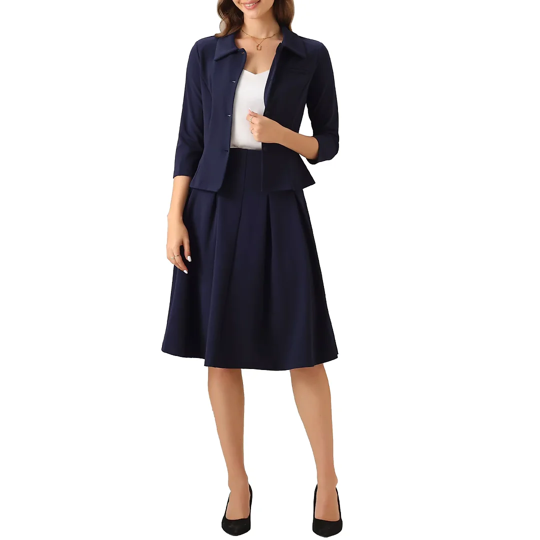 Kirablend Sloane Belted Blazer & Pleated Skirt Two-Piece Set
