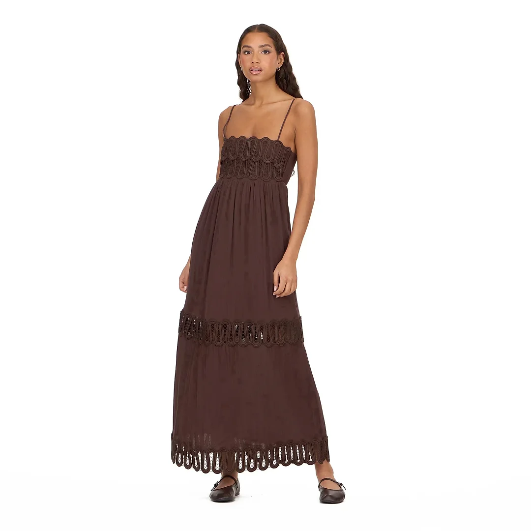 Kirablend Talia Lace-Yoke Tiered Sleeveless Maxi Dress