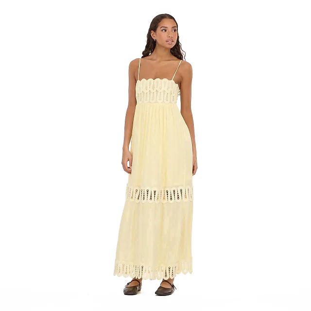 Kirablend Talia Lace-Yoke Tiered Sleeveless Maxi Dress