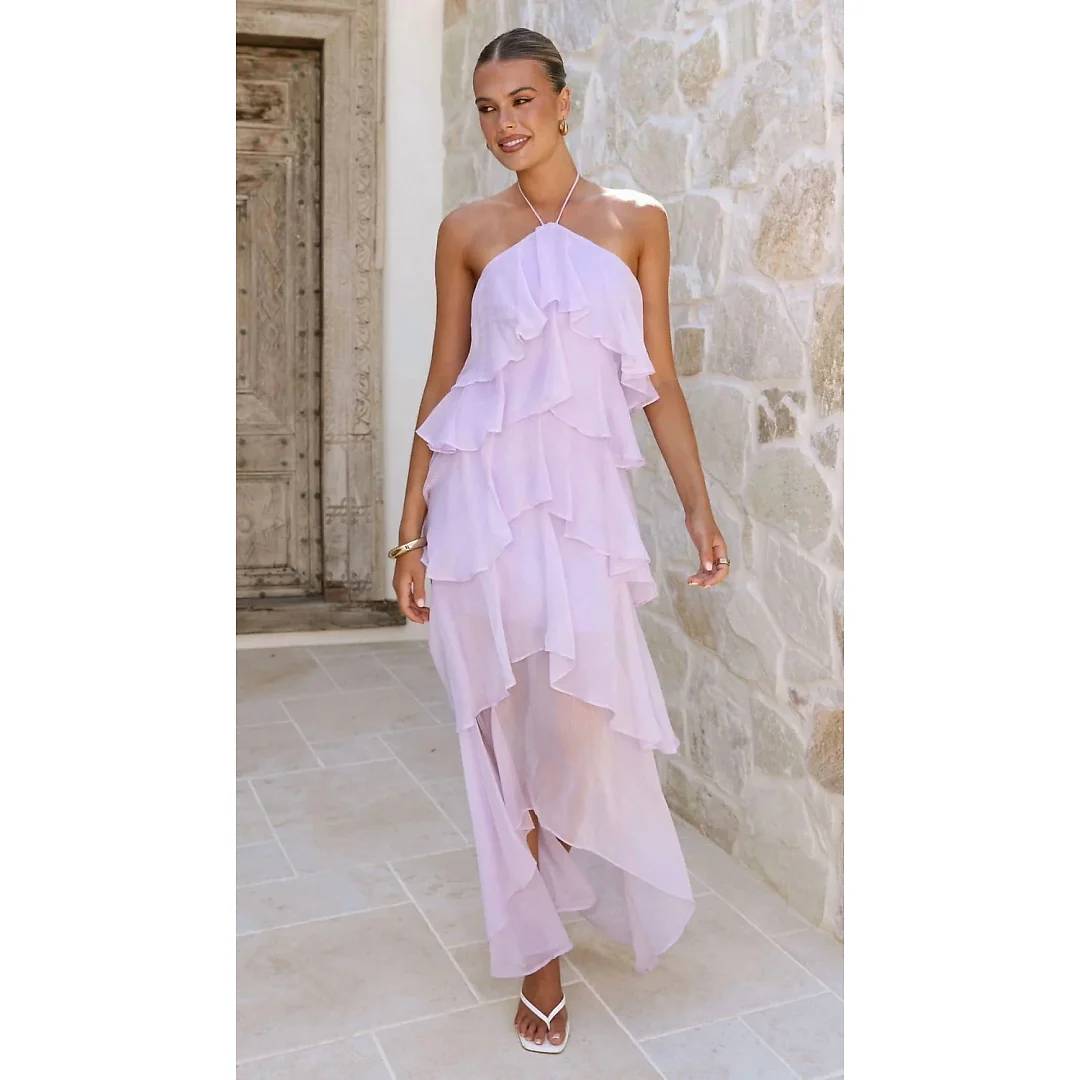 Kirablend Vela Halter Backless Peplum Maxi Dress