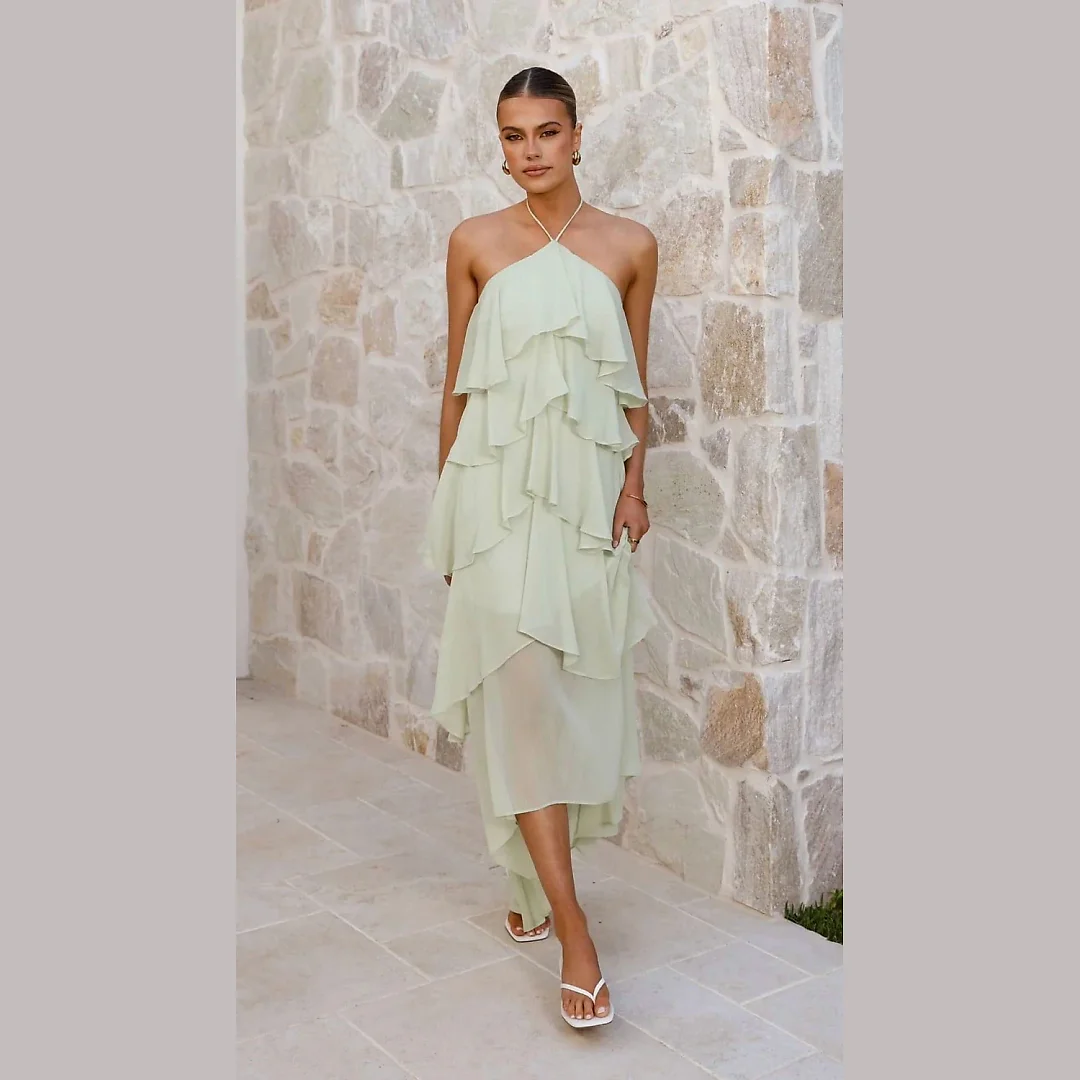 Kirablend Vela Halter Backless Peplum Maxi Dress