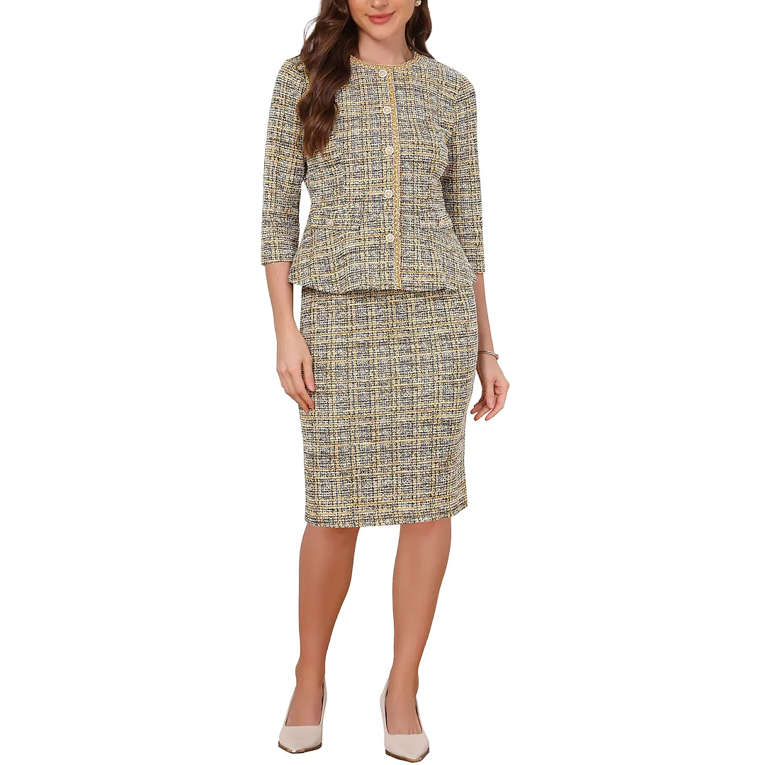Kirablend Wren Tweed Jacket & Pencil Skirt Two-Piece Set