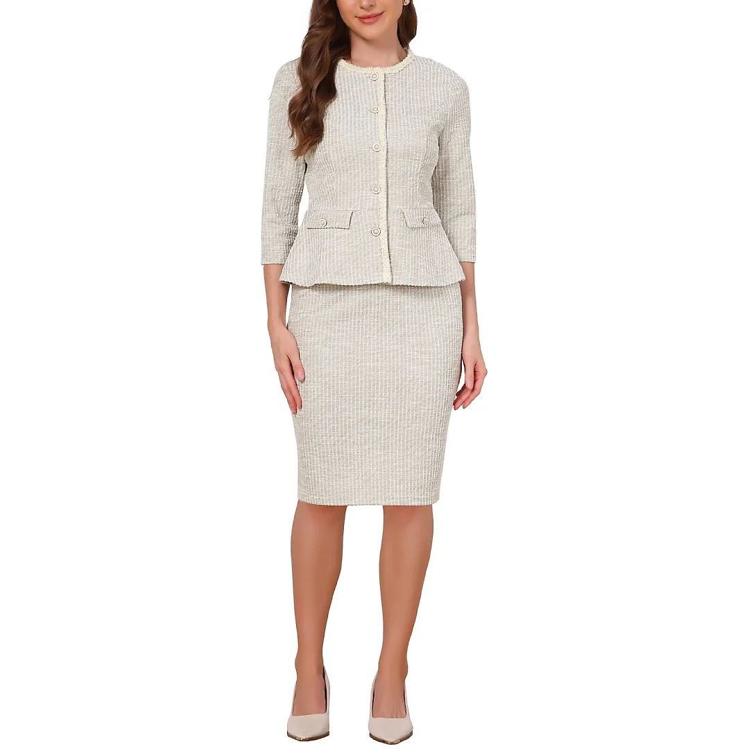 Kirablend Wren Tweed Jacket & Pencil Skirt Two-Piece Set