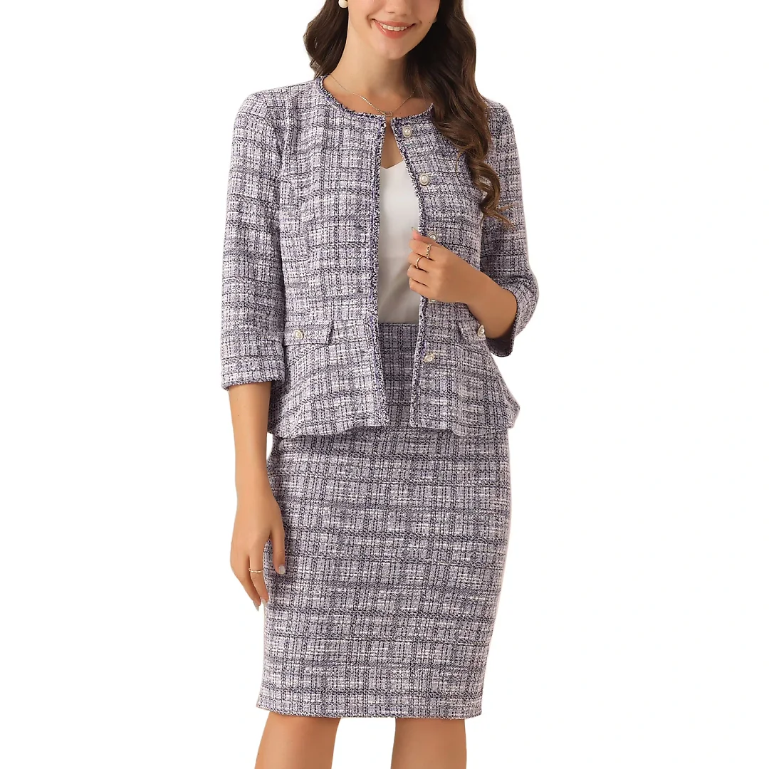 Kirablend Wren Tweed Jacket & Pencil Skirt Two-Piece Set