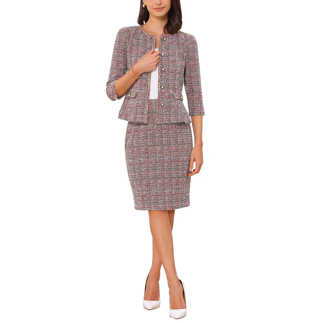 Kirablend Wren Tweed Jacket & Pencil Skirt Two-Piece Set