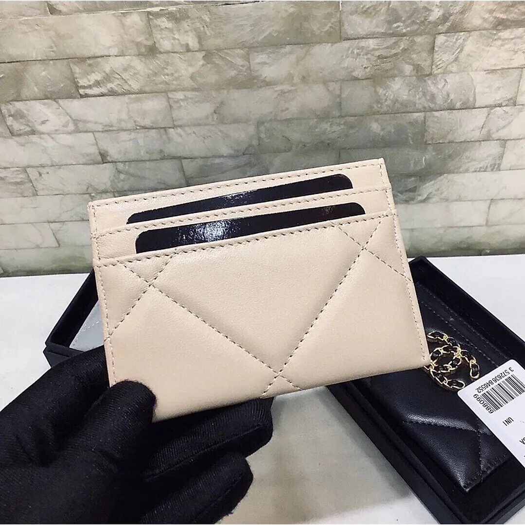 cc CO-CO 19 Card Holder Wallet 11cm/4.3in Gold Toned Hardware For Women Beige