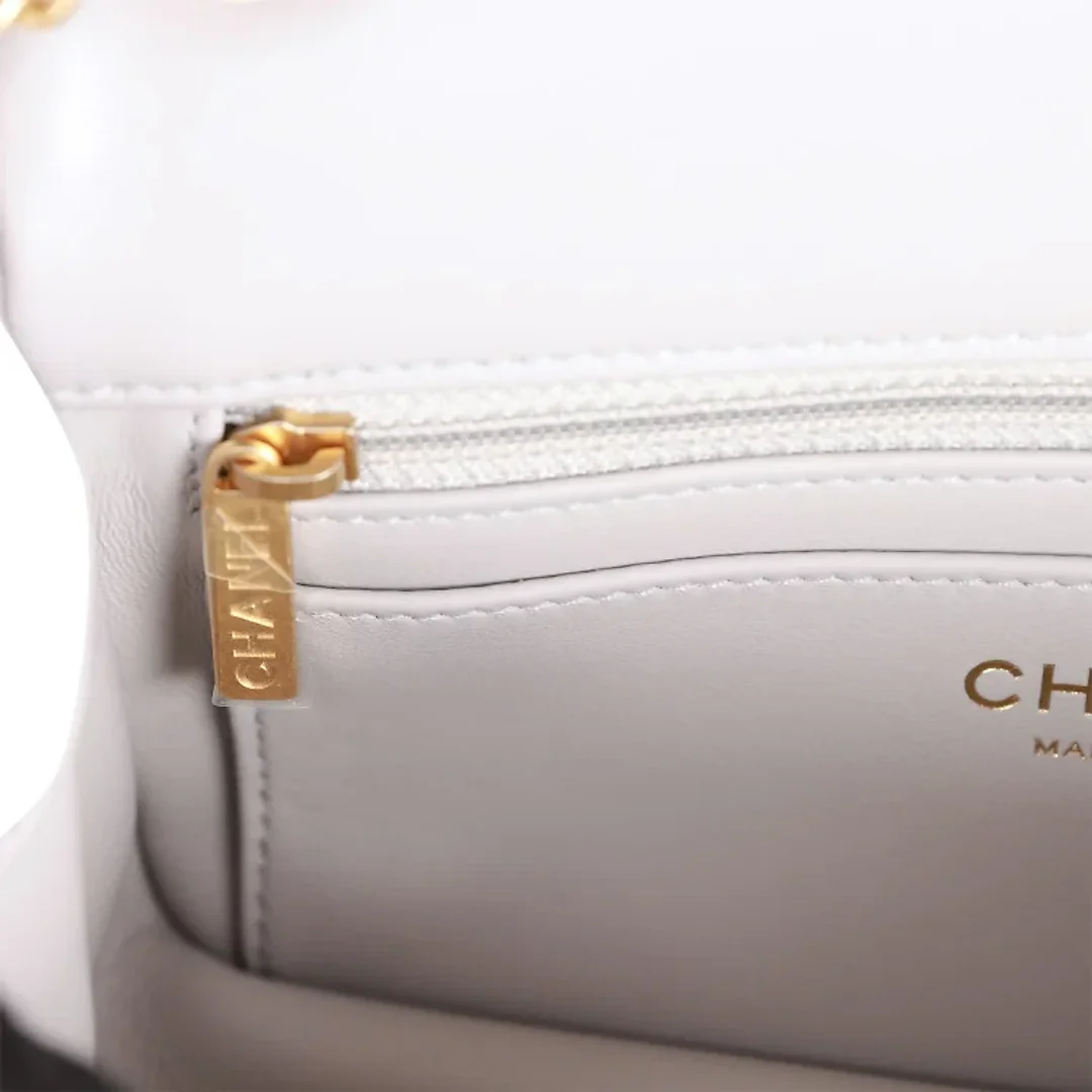CC Pearl Crush Mini Rectangular Flap Bag Light Grey Lambskin Antique Gold Hardware
