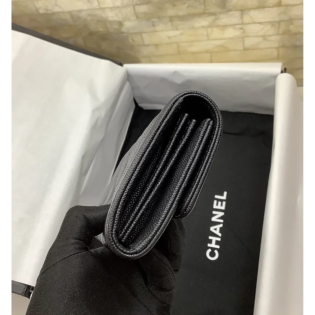 cc CO-CO Long Flap Wallet 19.5cm/7.7in Gold Hardware For Women Black