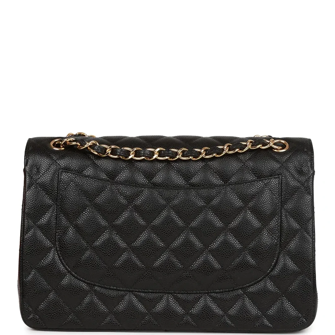 CC Jumbo Classic Double Flap Bag Black Caviar Gold Hardware