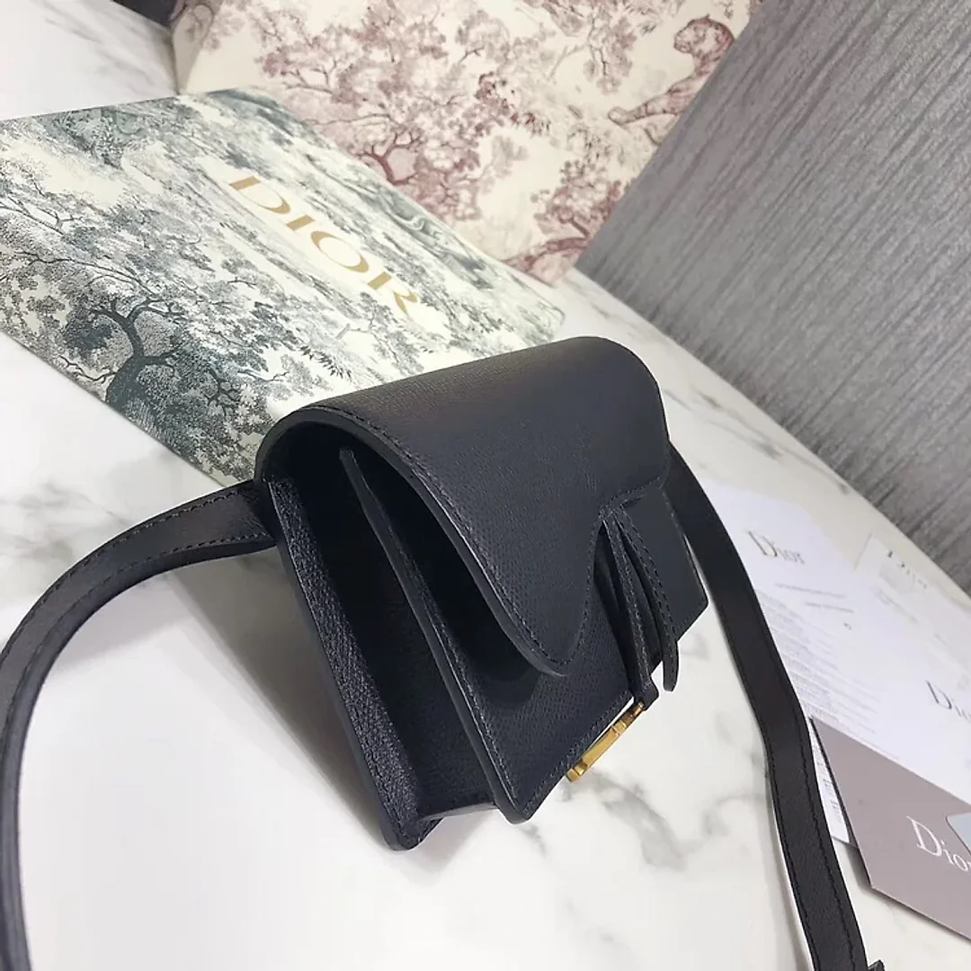 D Black Calfskin Saddle Belt Bag