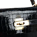 H Kelly Sellier 28 Bleu Baltique Shiny Porosus Crocodile Gold Hardware