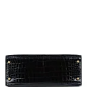 H Kelly Sellier 28 Bleu Baltique Shiny Porosus Crocodile Gold Hardware