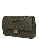 CC Medium Classic Double Flap Bag Olive Calfskin Light Gold Hardware