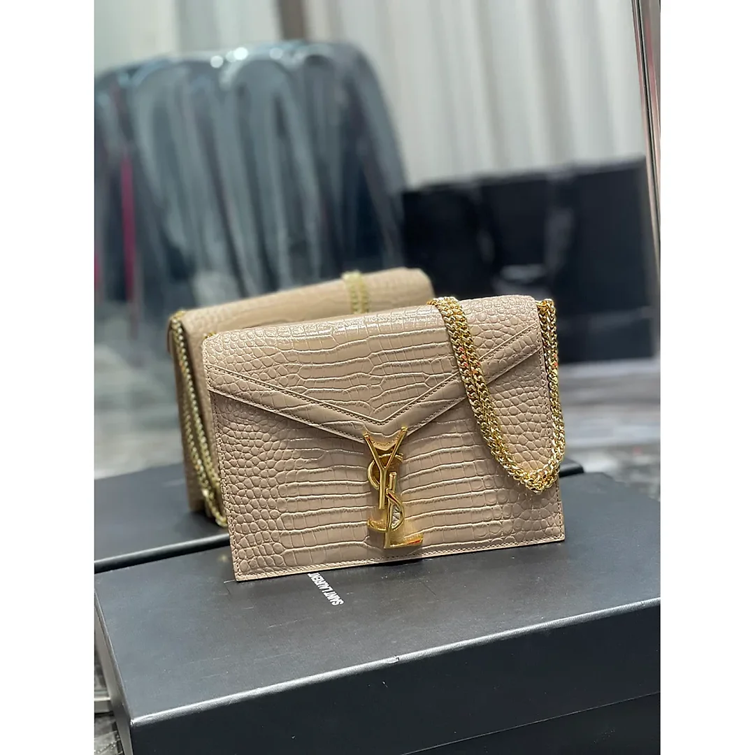 Y Cassandra Medium Chain Bag Dark Beige In Grain De Poudre Embossed