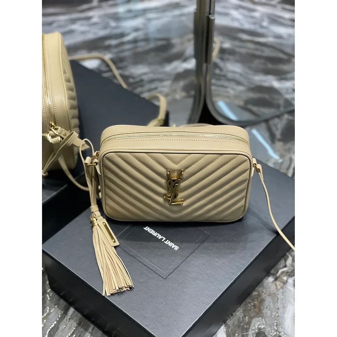 Y Lou Camera Bag Beige With Gold Toned Hardware