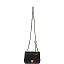 CC Pearl Crush Mini Square Flap Bag Black Lambskin Antique Gold Hardware