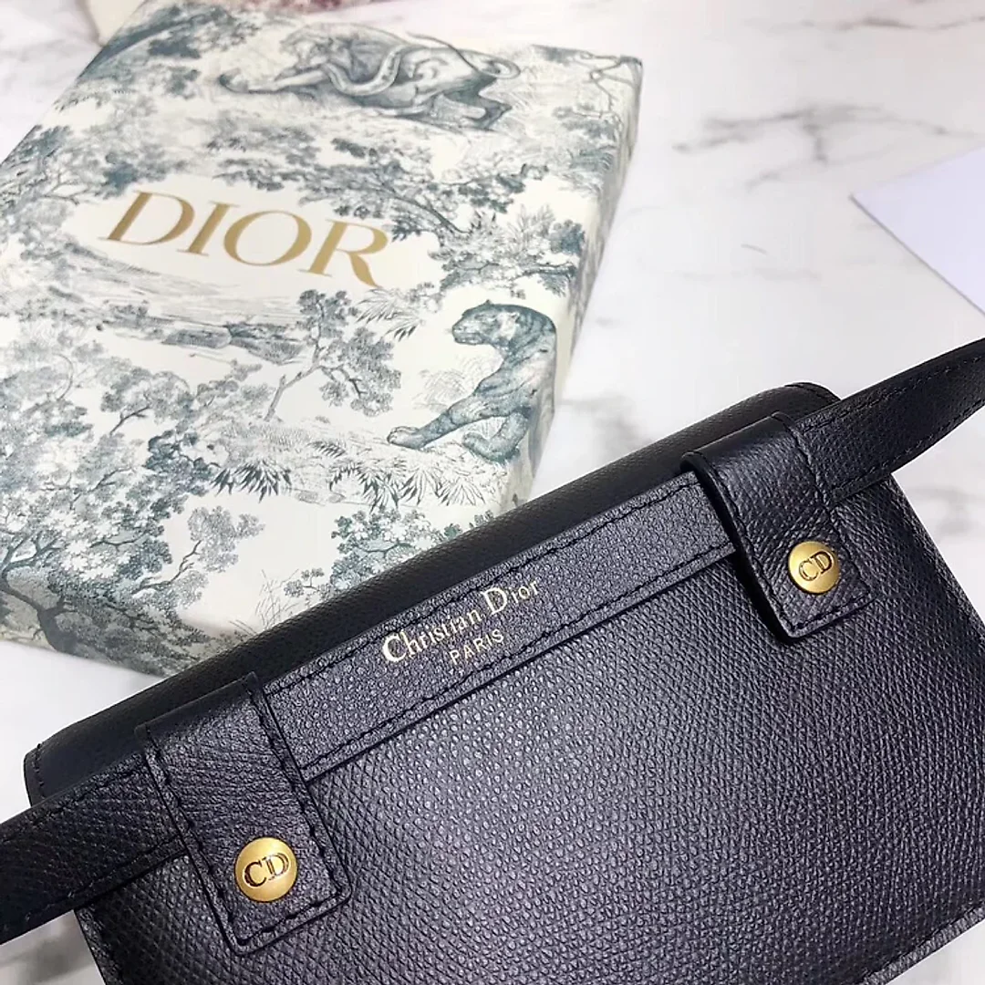 D Black Calfskin Saddle Belt Bag