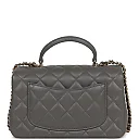 CC Mini Rectangular Flap Bag with Top Handle Dark Grey Lambskin Light Gold Hardware