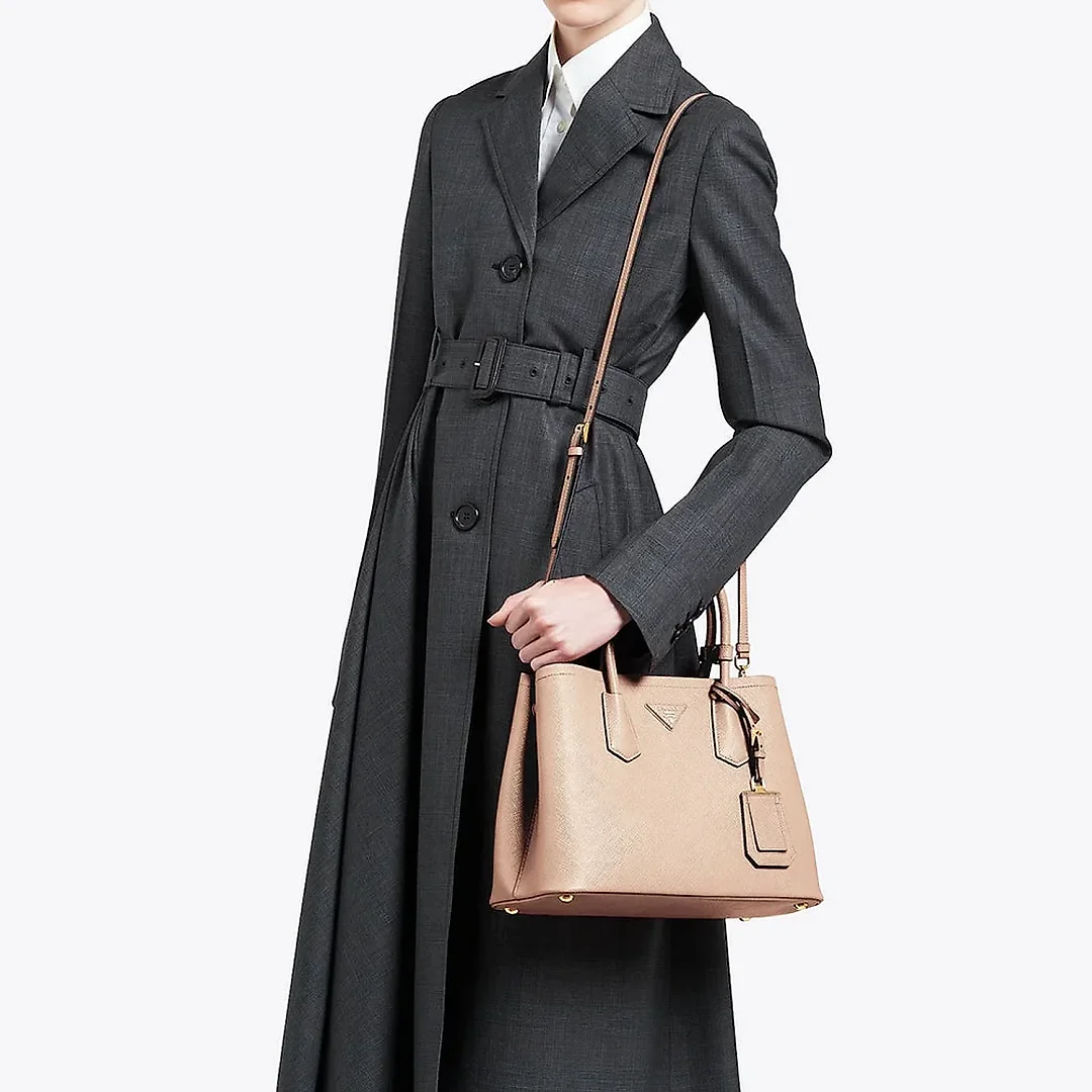 PP Small Saffiano Leather Double PP Bag in Powder Pink