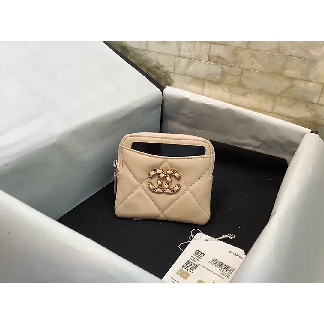 cc CO-CO Card Holder 12cm/4.7in Gold Hardware For Women Beige