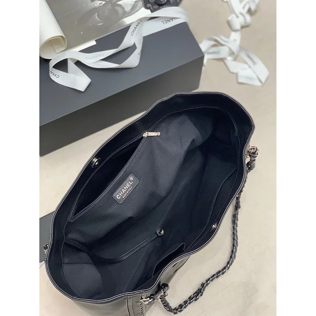 CC Soft Calfskin Shopping Bag Top Handle Black