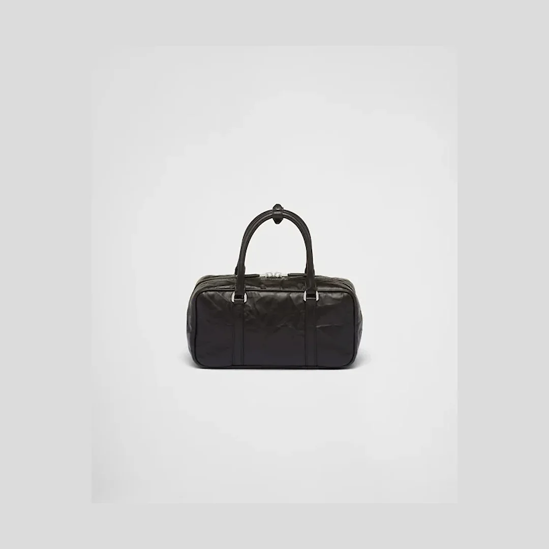PP Small antique nappa leather top handle bag – Black