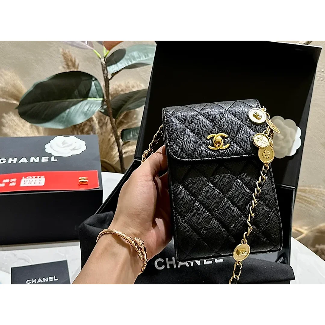 CC new arrival caviar leather phone bag size: 12*16 cm