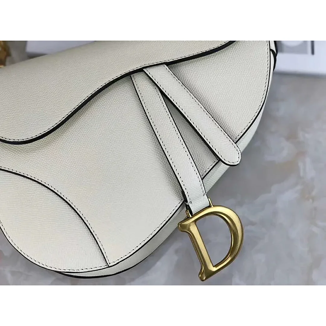 CHRISTIAN D Grained Calfskin Saddle Bag White