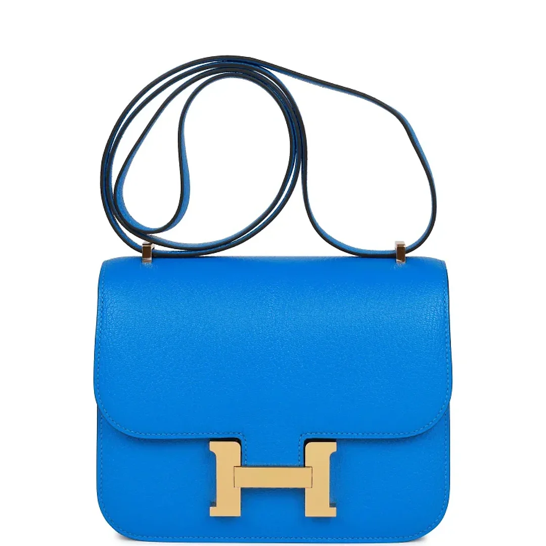 H Constance 18 Bleu Hydra Chevre Gold Hardware