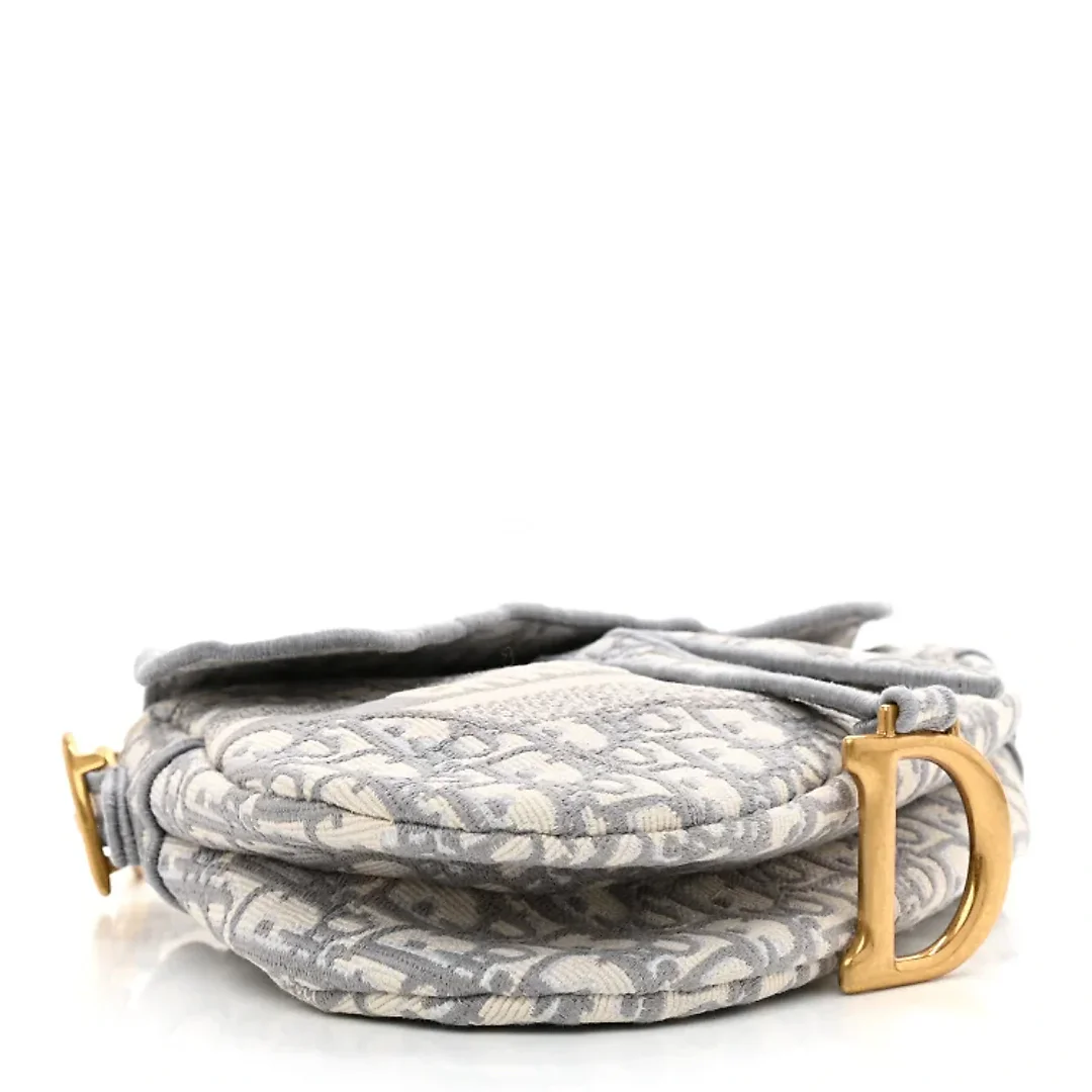 CHRISTIAN D Oblique Embroidered Saddle Bag Gray