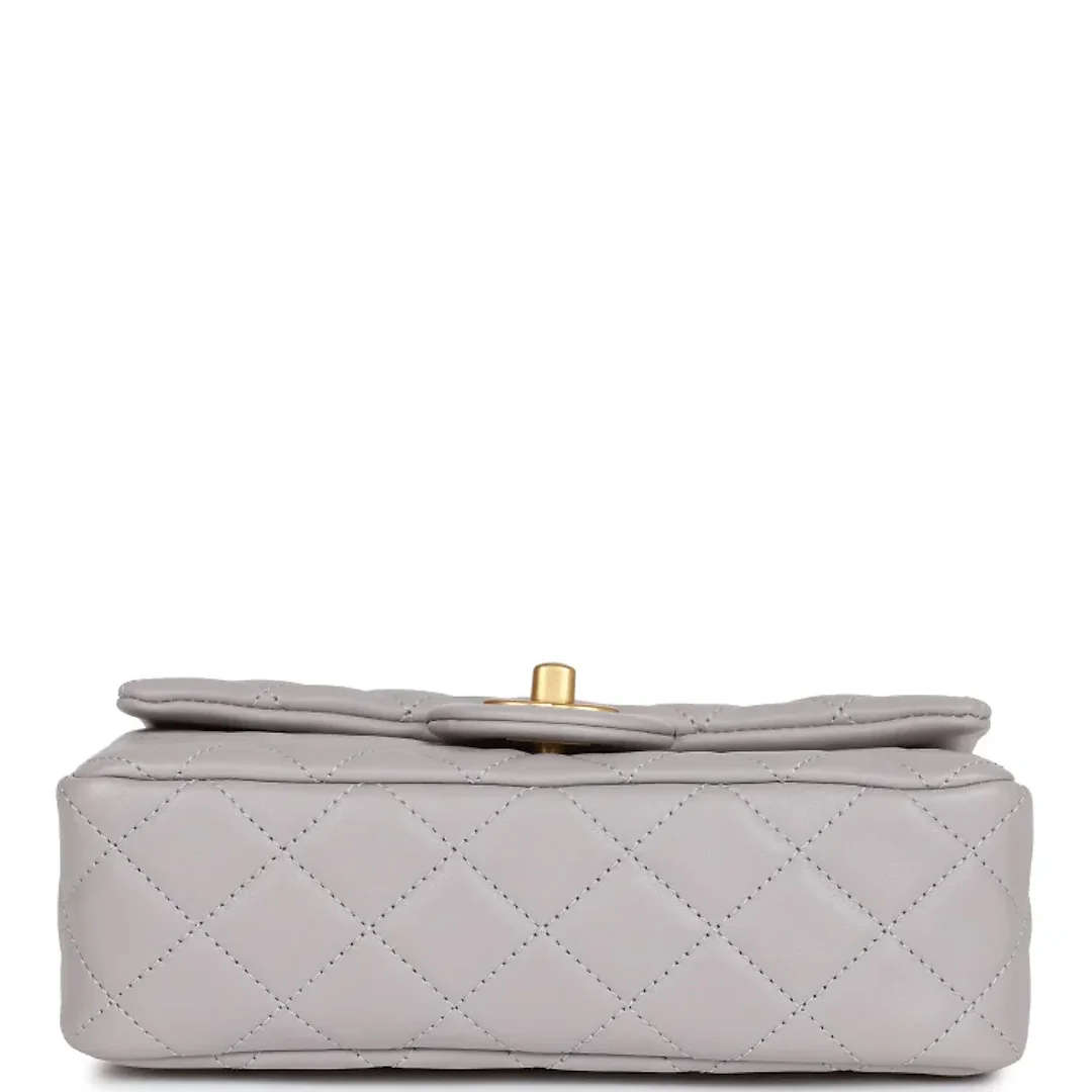 CC Pearl Crush Mini Rectangular Flap Bag Light Grey Lambskin Antique Gold Hardware