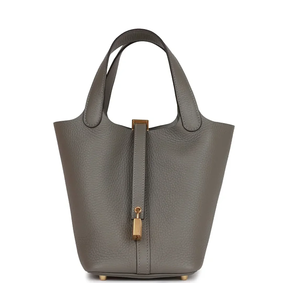 H Picotin Lock 18 Gris Meyer Clemence Gold Hardware