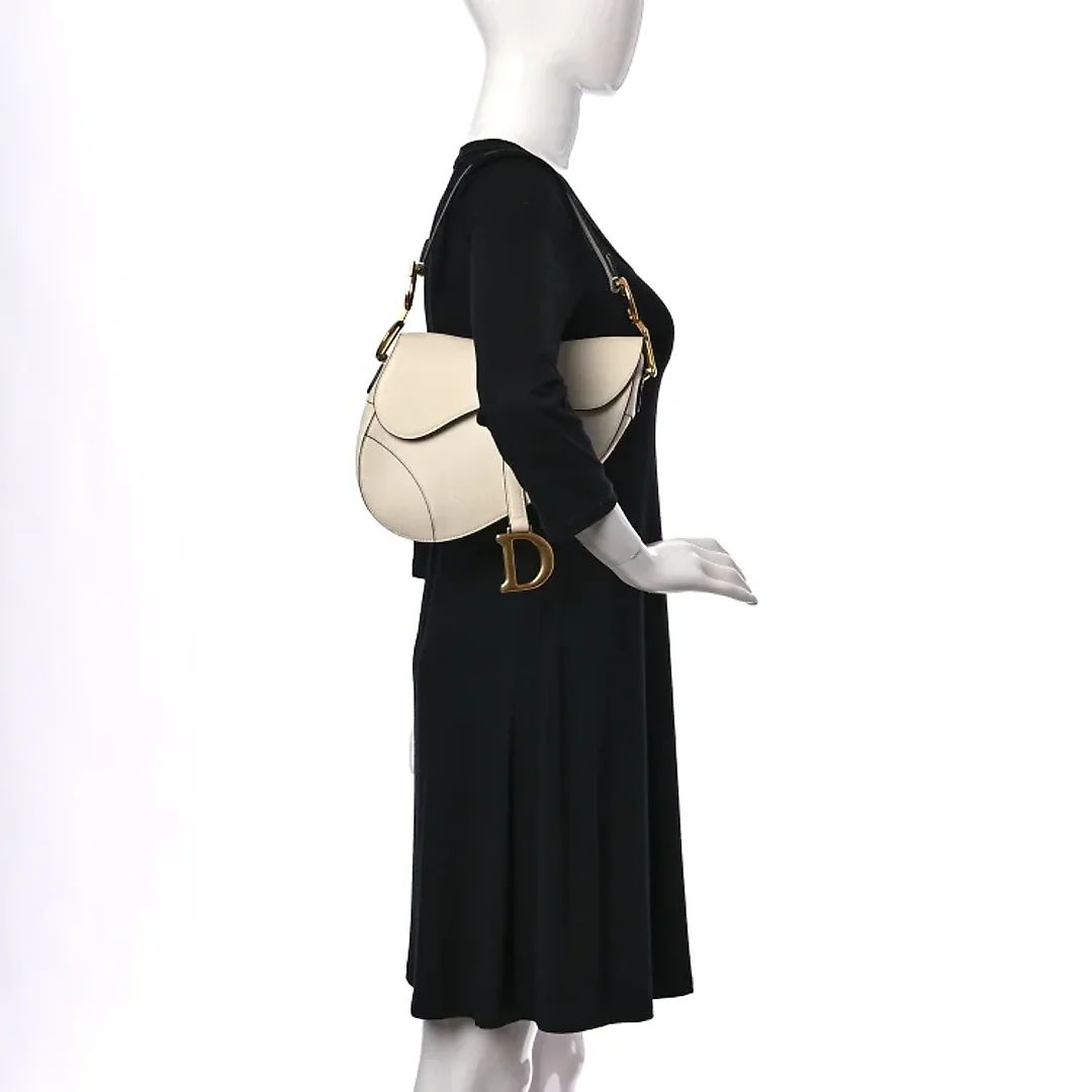 CHRISTIAN D Grained Calfskin Saddle Bag White