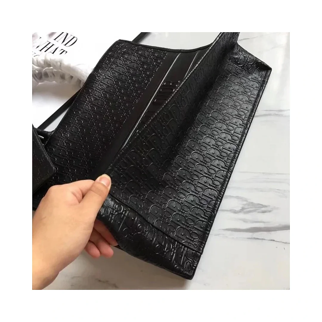 D Book Tote Bag In Black Oblique Embossed Calfskin