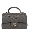 CC Mini Rectangular Flap Bag with Top Handle Dark Grey Lambskin Light Gold Hardware