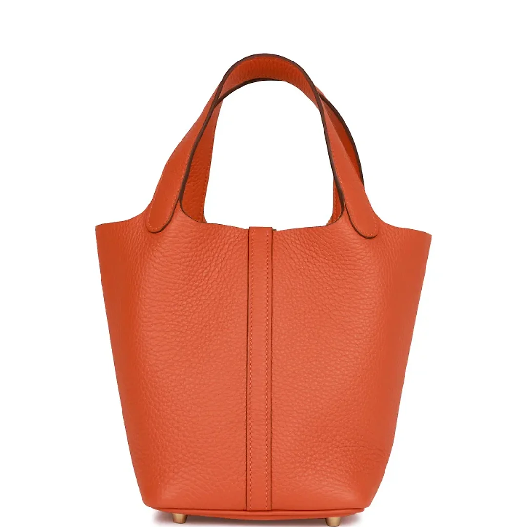 H Picotin Lock 18 Orange Clemence Gold Hardware