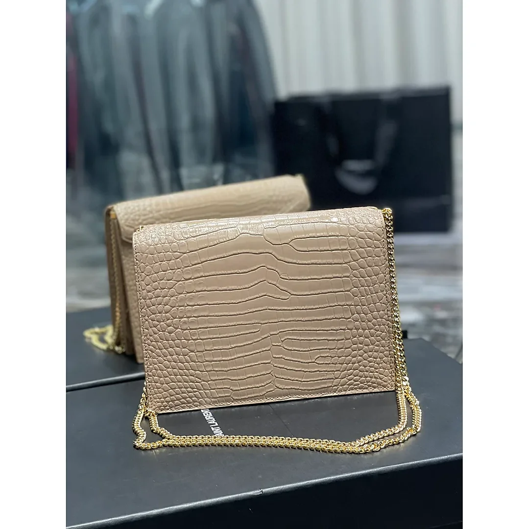 Y Cassandra Medium Chain Bag Dark Beige In Grain De Poudre Embossed