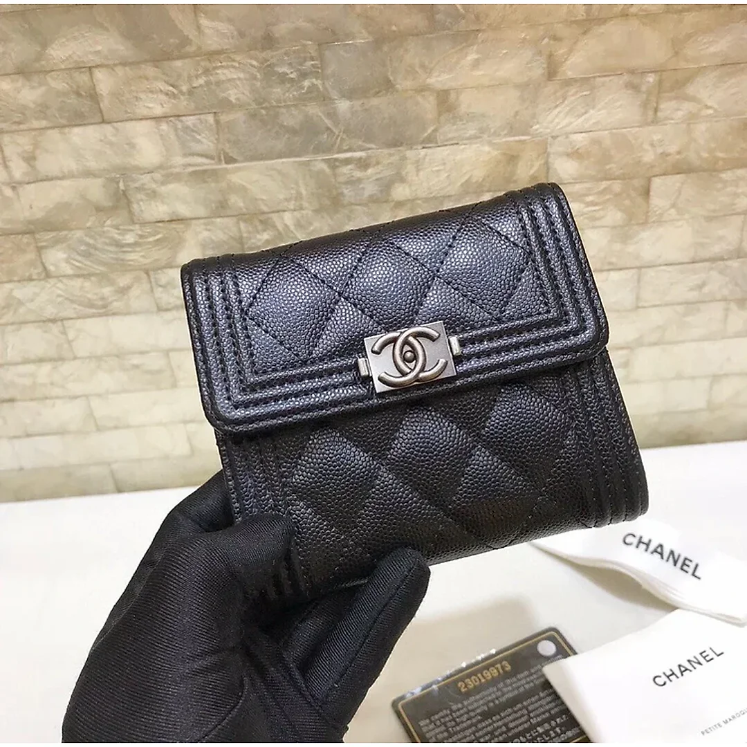 cc CO-CO Flap Card Holder Wallet 11.5cm/7.4in Silver Hardware For Women Black
