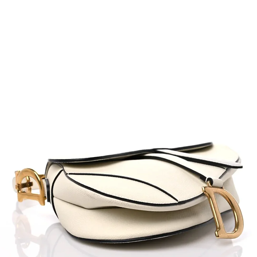 CHRISTIAN D Grained Calfskin Saddle Bag White