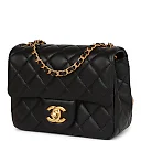 CC Pearl Crush Mini Square Flap Bag Black Lambskin Antique Gold Hardware